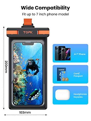 TOPK Waterproof Phone Pouch, 2-Pack IPX8 Waterproof Phone Case - with voucher Sold by TOPKDirect / FBA