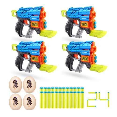 XSHOT Dino Attack Extinct Foam Blasters (includes 4 Small Egg, 24 Darts), Red (Pack of 4 guns) - £9.86 @ Amazon