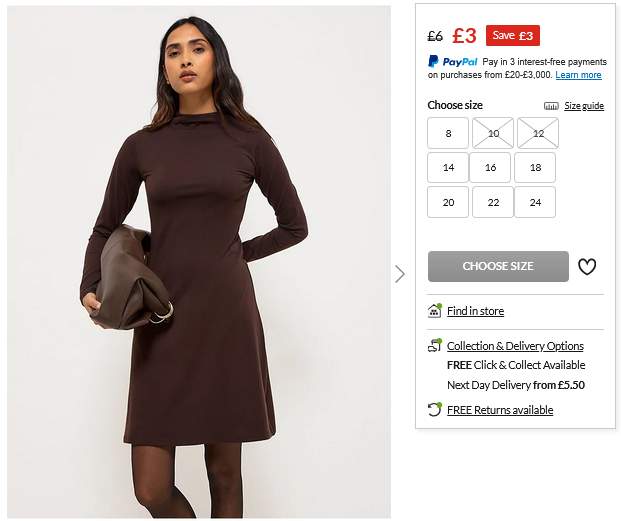 Womens High Neck Skater Dress  Black / Chocolate / Slate Blue, Sizes 8-24  at George at ASDA - 3.00 | hotukdeals