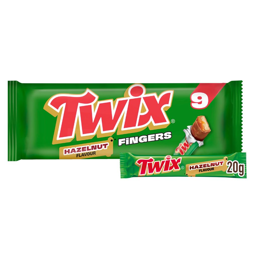 Twix Hazelnut Caramel Milk Chocolate Biscuit Snack Treat Bars, 9 Pack (£1.76 / £1.57 with S&S