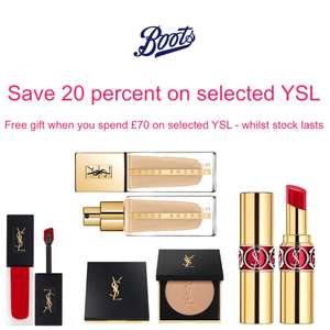 Brand of the Week: Save 20% Off YSL (No code) + Free Gift When you Spend £70 + Free Shipping over £25 (otherwise £3.75) - @ Boots
