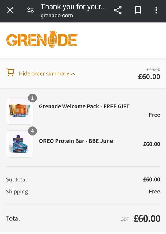 Grenade Oreo protein bars x12 BBE June secret deal