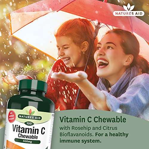 Natures Aid Chewable Vitamin C 500 mg, Sugar Free, Suitable for Vegans, 100 Tablets S&S £4.31