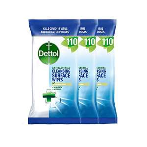 Dettol Antibacterial Biodegradable Surface Cleaning Disinfectant Wipes, Multipack 110 Count (Pack of 3) £8.89 / £8 s&s @ Amazon