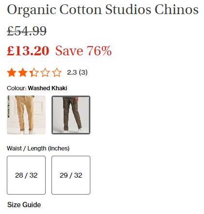 SuperDry Organic Cotton Studios Chinos [W/L: 28/32, 29/32 available, 2 colours] free C&C
