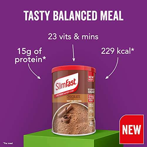SlimFast Balanced Meal Shake, Chocolate Flavour, 50 ServIngs, 1.875 kg, Healthy Shake For Balanced Diet Plan £20.24 / £18.22 S&S @ Amazon