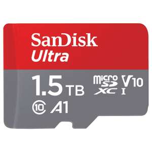 SanDisk 1.5TB Ultra microSDXC card + SD adapter up to 150 MB/s with A1 App Performance, UHS-I, Class 10, U1 @ Amazon EU