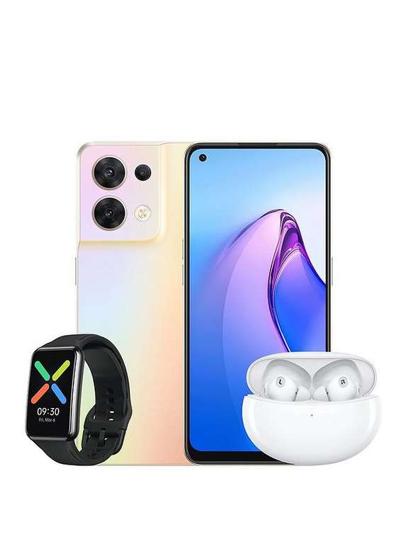 Oppo Reno8 5G 256GB Gold With Air 2 Pro Wireless Headphone And Oppo Watch Free £439 Free Collection @ Very