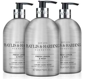 Baylis and Harding Elements Lemon and Mint, 500ml Hand Wash, Pack of 3 - Vegan Friendly - £5.01 (+£4.76 With Subscribe & Save) @ Amazon