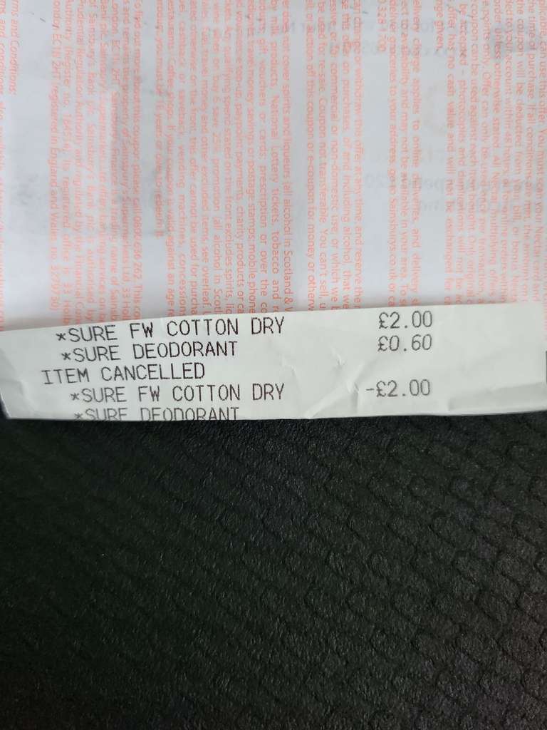 Sure cotton dry 250ml deodorant 60p @ Sainsbury's Stoke