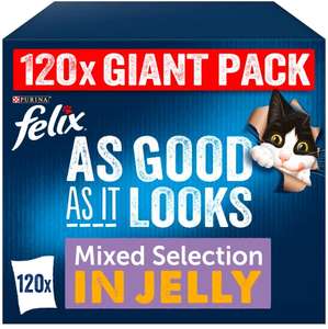 Felix As Good As It Looks Adult Wet Cat Food Mixed in Jelly Meat & Fish 120 x 100g Pouches (£30.01/£26.85 s&s)