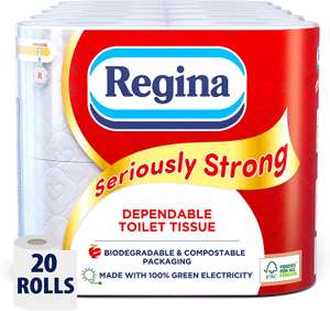 Regina Seriously Strong Toilet Tissue, 20 Rolls, Biodegradable Packaging - £6.67 @ Amazon