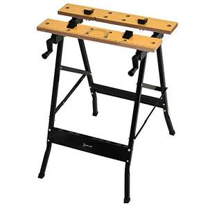 DURHAND 4-in-1 Work Bench, Saw Horse Folding Clamp Table w/ 4 Adjustable Clamping Pegs for DIY Home Garage, Black