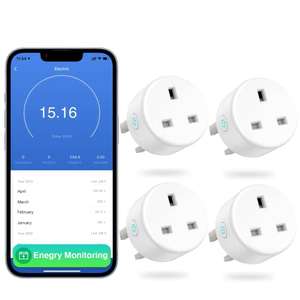 GHome Smart Plug with Energy Monitoring, 13A WiFi Plug Works with Alexa and Google Home, Alexa Wifi Plug with APP Control - 4 pack