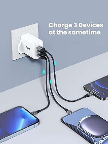 TOPK USB Plug Adaptor UK, 30W(18+12W) Fast Charge 3 Ports Multi USB Wall Charger Plug Quick Charge £8.49 @ Sold by TOPKDirect on Amazon