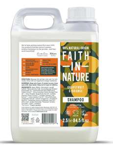 Faith In Nature Natural Grapefruit & Orange Shampoo, Invigorating, Vegan & Cruelty Free, No SLS or Parabens, For Normal to Oily Hair, 2.5L