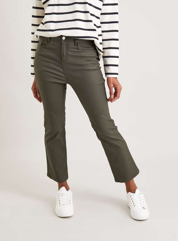 Khaki Coated Kick Flare Jeans + Free Click and Collect to Store