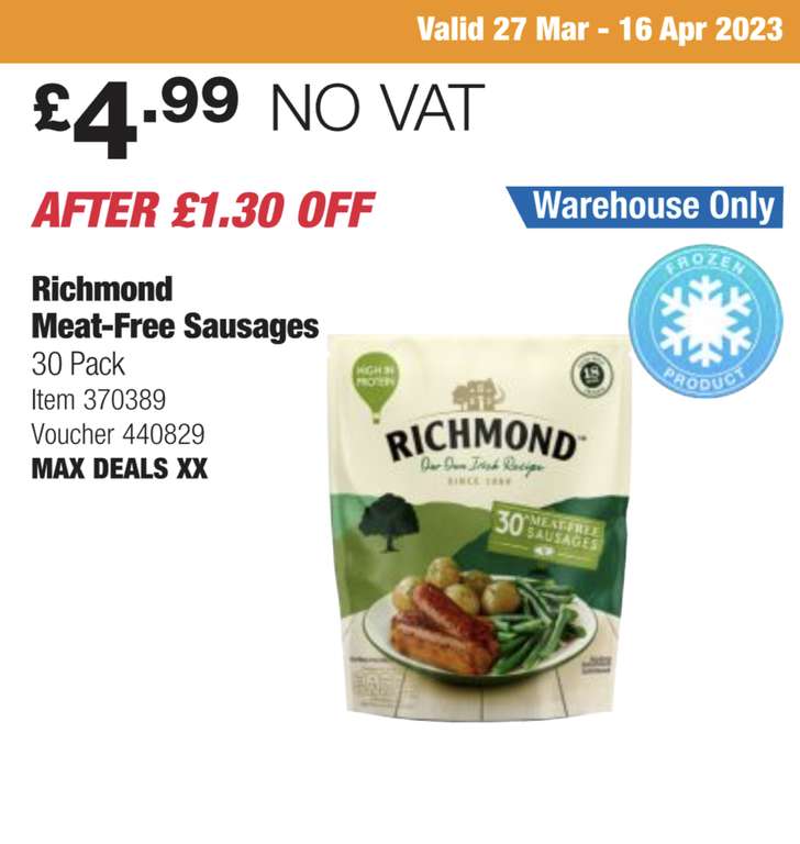 Richmond Meat-free sausages - £4.99 @ Costco