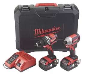 Milwaukee M18 18V 2 X 4.0AH LI-ION Redlithium Brushless Cordless Combi Drill & Impact Driver Twin Pack - £229.99 delivered @ Screwfix