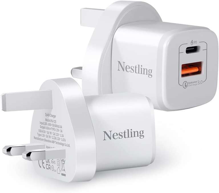 Nestling 2 Pack 20W USB C Charger Plug PD & QC 3.0 By Osmanthus fragrans Co., Ltd FBA
