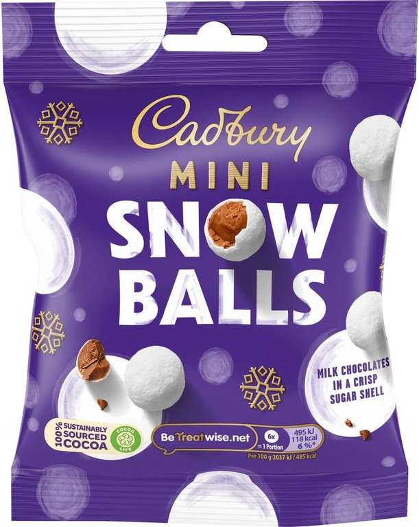 MEGA DEAL Cadbury Mini Snowballs Christmas Chocolate Bag 80g (3 Pack) BBE 31 Mar 2024 - Min Order £22.50 required