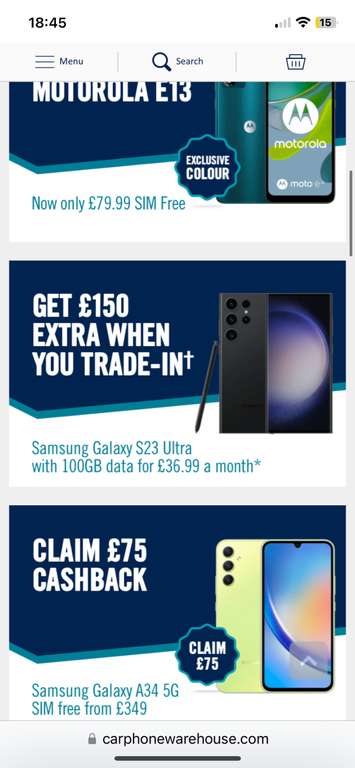 Samsung Galaxy S23 ULTRA 256GB / Unlimited Texts, Calls & Data £39.99pm 24m + £79 upfront / £150 Trade In + £70 TCB Total £1038.76 @ CPW