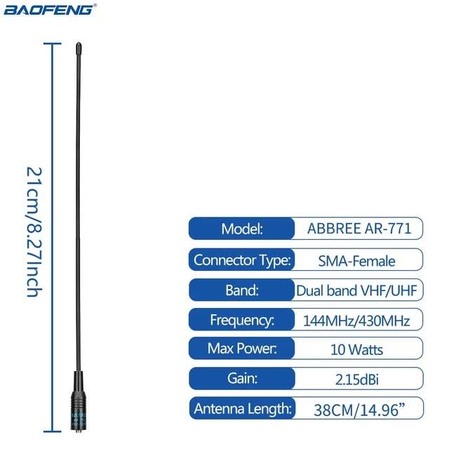 Antenna for Walkie-Talkie ABBREE AR-771 VHF/UHF SMA-F sold by Digitaling Store