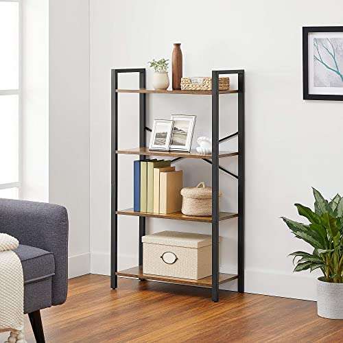 4 Tier Bookcase Storage Unit for Office, Living Room, Bedroom, 30 x 66 x 120 cm, Industrial Style, Rustic Brown and Black - Sold by Songmics