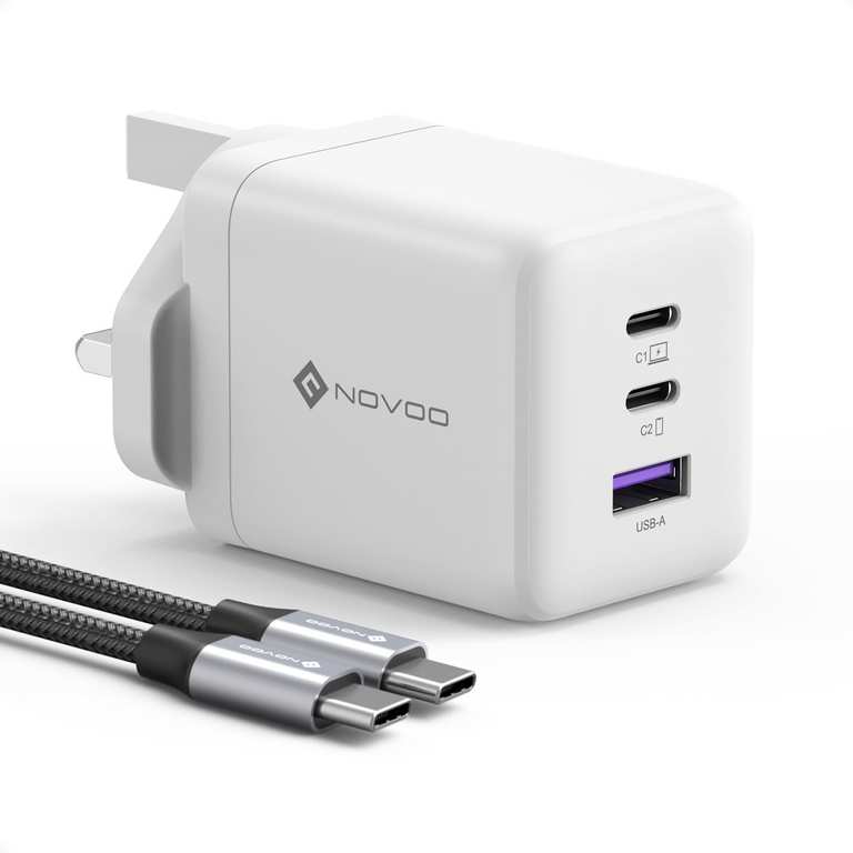 NOVOO 100W USB C Charger, GaN III Fast Charger Block with 3 Ports, PD 3.0 & PPS - Mbest EU FBA (Prime Exclusive)