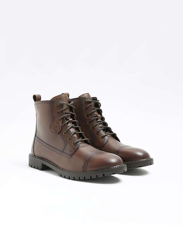 Brown Leather Combat Boots (£1 C&C) In store