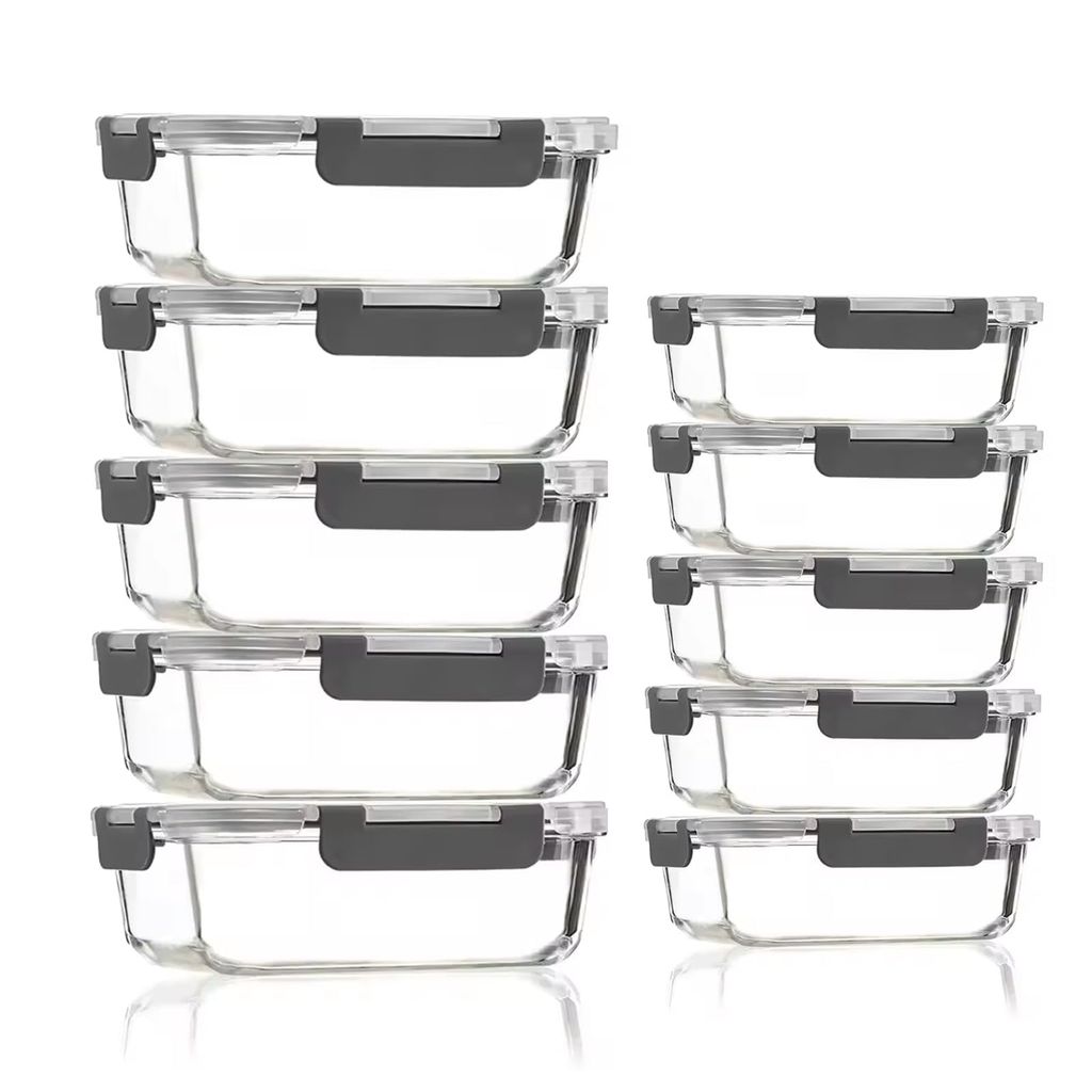 10-Pack Glass Meal Prep Containers with Airtight Lids (5 x 1050ml & 5 x 370ml). Sold by dashug FBA