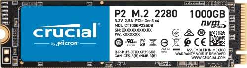 Crucial P2 CT1000P2SSD8 1 TB Internal SSD, Up to 2400 MB/s (3D NAND, NVMe, PCIe, M.2), Black - £67.98 @ Amazon