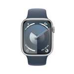 Apple Watch Series 9 [GPS 45mm] Smartwatch with Silver Aluminum Case with Storm Blue Sport Band M/L