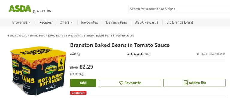 Branston Baked Beans in Tomato Sauce 4x410g