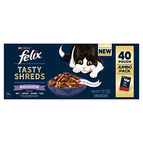 FELIX TASTY SHREDS Mixed Selection in Gravy, Blue, 40 pouches