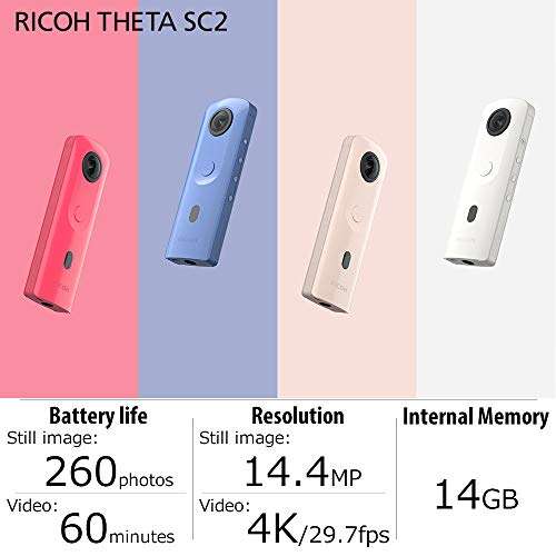 RICOH THETA SC2 WHITE 360° Camera 4K Video with image stabilization High image quality High-speed data transfer
