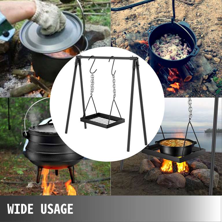 VEVOR Campfire Grill Swing Cooking Stand Outdoor Camping Heavy Duty Carbon Steel Sold By Healthy Angle Kitchen (UK Mainland)