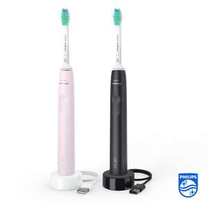 2 Pack Philips Sonicare Series 3100 Toothbrush with Built-in Pressure Sensor Pink and Black w.code
