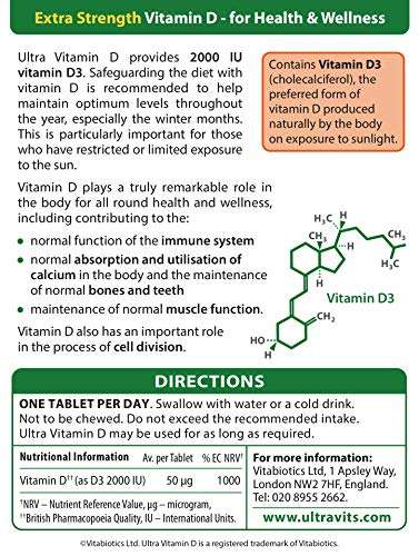 Vitabiotics Ultra Vitamin D Tablets with 2000IU Vitamin D3 High Strength - 96 Tablets £5.33 @ Amazon