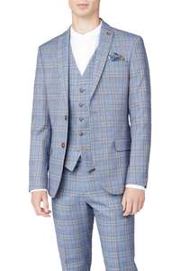 Slim Fit Light Blue Tweed Check Suit (Blazer & Trousers) Free Delivery With Code