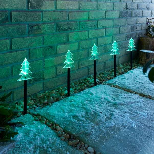Set of 5 Christmas Outdoor Path Lights - Reindeer / Christmas Tree ...