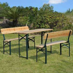 Outsunny 3 Piece Wooden Foldable Table and Bench Set