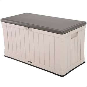 Lifetime 60186 Heavy-Duty Outdoor Storage Deck Box 439.11 L Outdoor Storage Box, Desert Sand Wood Look, 127.9 x 64 x 67.2 cm