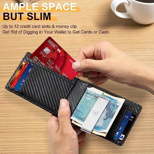 WONSEFOO Wallets Mens Slim RFID Blocking Carbon Fiber Leather Wallet £5.96 with voucher @ Dispatches Amazon Sold by GEERUO TRADING CO., LTD