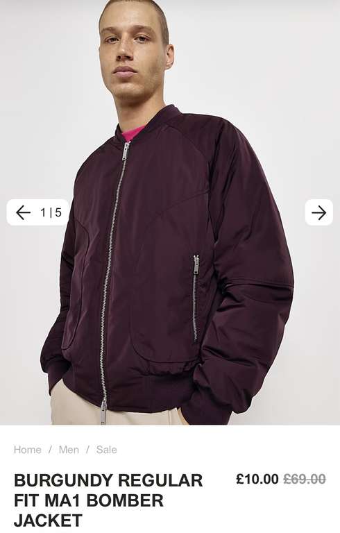 River Island Burgundy Bomber Jacket - £10 Free Click & Collect @ River Island