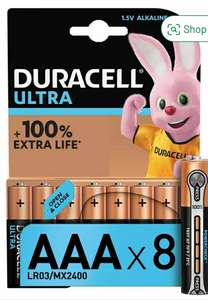 Duracell Ultra Alkaline AAA Batteries - Pack of 8 for £4.5 with Free Click & Collect @ Argos