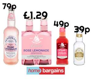 Fentimans Rose Lemonade 500ml 79p/Light Rose Lemonade 4x250ml £1.29/Indian Tonic 200ml 39p/Light Raspberry 250ml 49p @ Home Bargains Derby