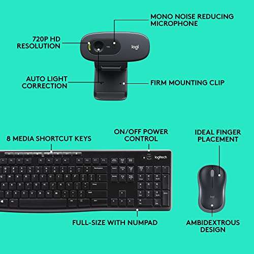 Logitech MK270 Wireless Keyboard and Mouse Combo for Windows, Black with C270 HD Webcam - £42.99 @ Amazon