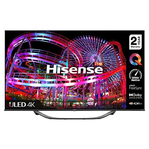 Hisense 55U7HQTUK 55" 600-nit 4K HDR10+ and 120Hz Dolby Vision IQ ULED Smart TV, HDMI 2.1, FreeSync Certificated (2022 NEW) £479 @ Amazon