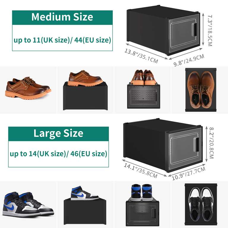 6 x stackable shoe storage boxes / containers - shoe organiser storage - fit upto size 14 - Sold by Geo-tower FBA